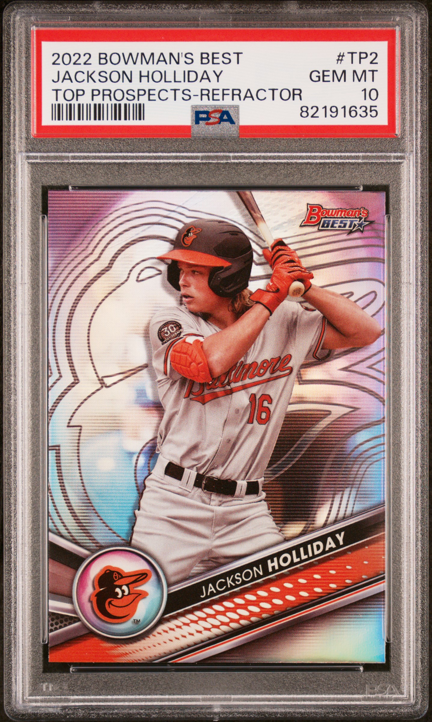 2022 Bowman'S Best Top Prospects Jackson Holliday #TP2 REFRACTOR PSA 10