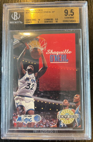 1992 Shaquille O’Neal Skybox rookie 382 bgs 9.5 