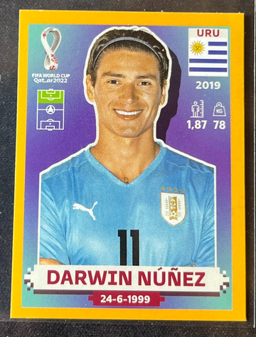 2022 World Cup Sticker Darwin Nunez Gold US Online Exclusive