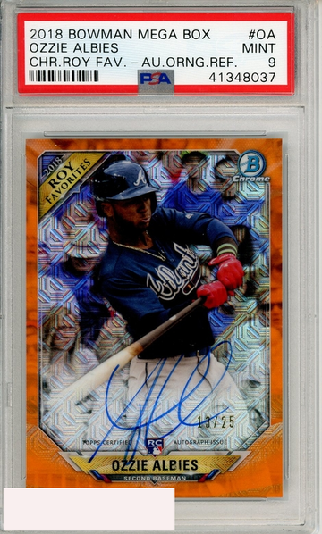 2018 BOWMAN MG BX CHR ROOKIE FAVS AUTOS OZZIE ALBIES #OA ORANGE PSA 9