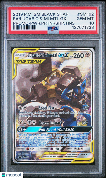 Sun & Moon Lucario & Melmetal GX Black Star Promo PSA 10 #SM192