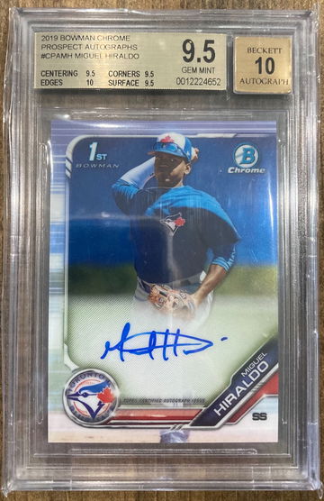 2019 Bowman Chrome Miguel Hiraldo Auto #CPAMH True Gem Mint BGS 9.5/10 Autograph