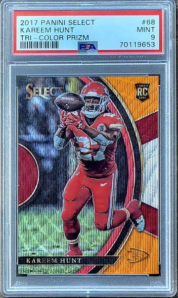 2017 SP /199 KAREEM HUNT Panini Select TRI-COLOR PRIZM PSA 9 POP 3 Rookie #68 