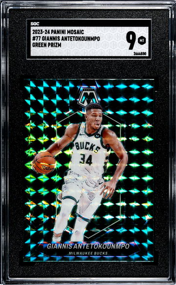 2023-24 Panini Mosaic #77 Giannis Antetokounmpo Green Prizm SGC 9