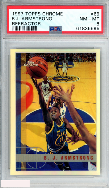1997 TOPPS CHROME BJ ARMSTRONG #69 REFRACTOR GOLDEN STATE WARRIORS PSA 8 NM-MT