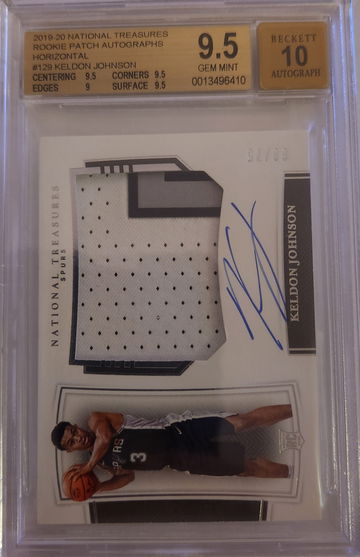 BGS 9.5/10 Keldon Johnson 2019-20 National Treasures Rookie Patch Auto RC /75
