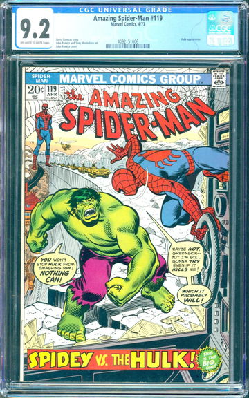 Amazing Spider-Man #119 (1973) CGC 9.2 -- O/w to White; Spider-Man vs. The Hulk