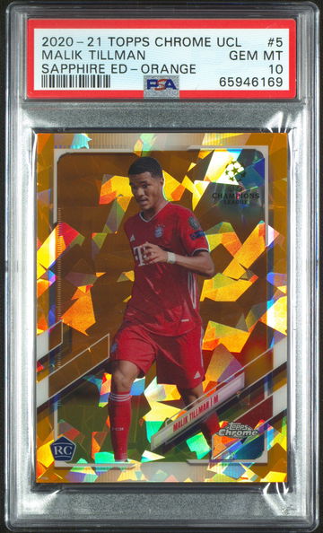 2020-21 Topps Chrome UCL Malik Tillman Orange Sapphire /50 PSA 10