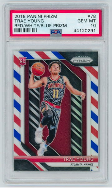 2018-19 Panini Prizm Trae Young Red White Blue PSA 10