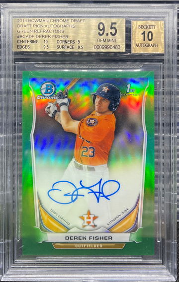 2014 Bowman Chrome Draft Derek Fisher Draft Picks Green Refractor Auto /99 BGS 9.5 - Astros / Twins