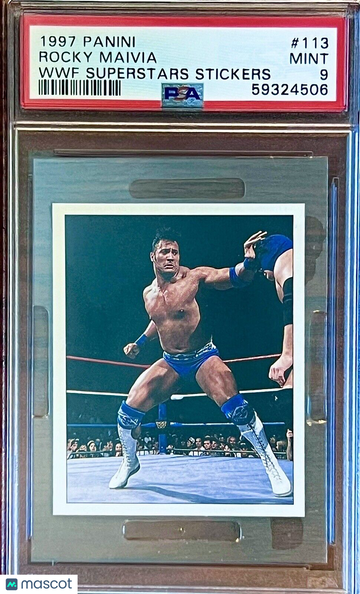 PSA 9 RC Dwayne The Rock Johnson 1997 Panini WWF International Rookie Sticker SP