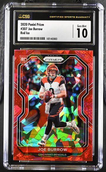 2020 Panini Prizm Joe Burrow Rookie Red Cracked Ice Prizm CSG 10