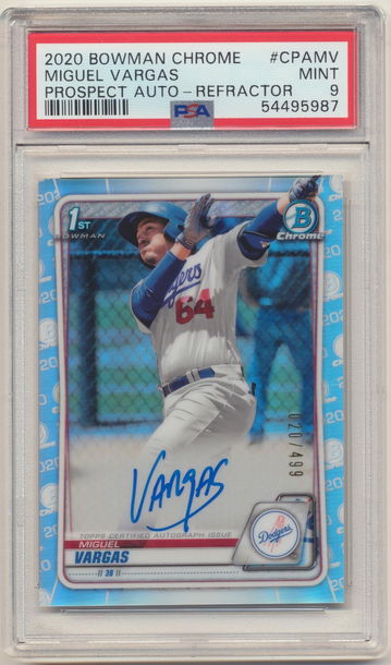 PSA 9 MIGUEL VARGAS 2020 BOWMAN CHROME REFRACTOR ROOKIE AUTO AUTOGRAPH CARD /499