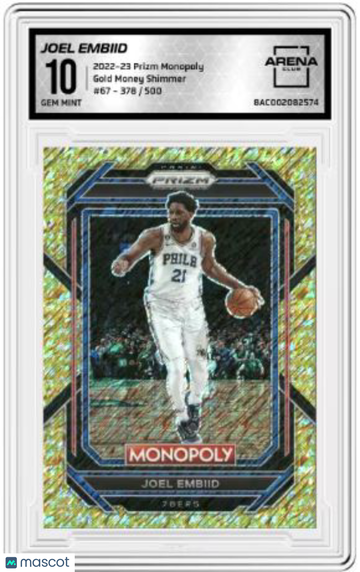 2022-23 Prizm Monopoly Joel Embiid #67 Gold Money Shimmer /500 Arena Club 10