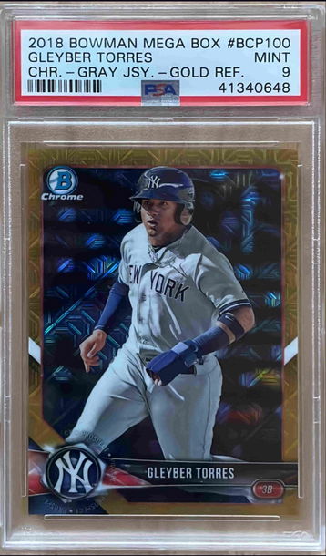 GLEYBER TORRES 2018 BOWMAN CHROME GOLD REFRACTOR /50 PSA 9 NEW YORK YANKEES