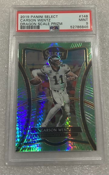 2019 Select Dragon Carson Wentz Premier level /88 Jersey # PSA 9 Colts 