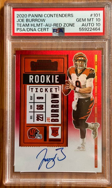 2020 Contenders Joe Burrow Rookie Ticket Var Red Zone Auto PSA 10 Auto 10 SSP