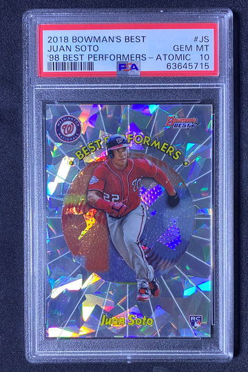 2018 Bowman’s Best juan Soto best performers Atomic Refractor PSA 10 Rookie