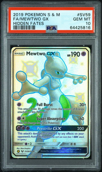 2019 Pokemon Sun and Moon Hidden Fates Shiny Vault Mewtwo Gx #SV59 PSA 10