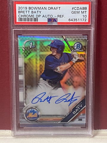 2019 Bowman Chrome Draft Brett Baty Silver REFRACTOR autograph! PSA 10! /499!