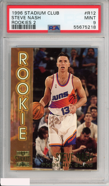 1996 STADIUM CLUB STEVE NASH #R12 ROOKIES 2 PHOENIX SUNS HOF RC PSA 9 MINT