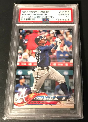 2018 Topps update at-bat in blue jersey Ronald Acuna Jr. PSA 10 gem mt 