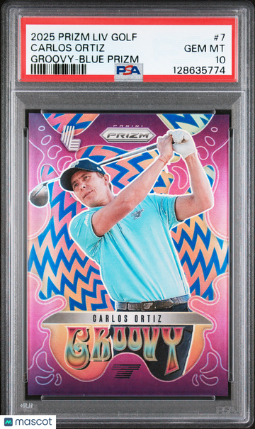 2025 Panini Prizm LIV Golf Groovy Carlos Ortiz #7 Blue PSA 10