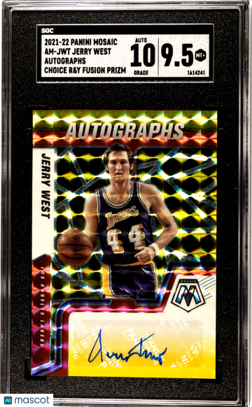 2021 Panini Mosaic Jerry West #AM-JWT Autos. Choice Red & Yellow Fusion Prizm SGC 9.5 Auto 10