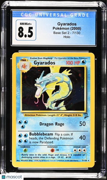 2000 Pokemon Base Set 2 Gyarados Holo CGC 8.5 #7/130