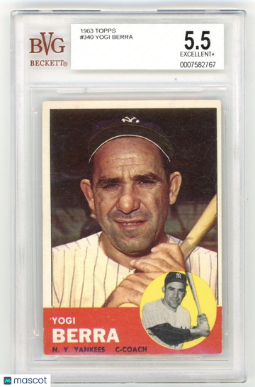1963 Topps #340 Yogi Berra New York Yankees BVG 5.5 Excellent + Condition HOF