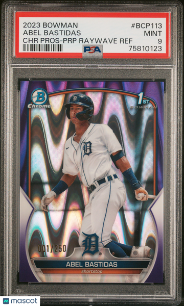 2023 Bowman Chrome Prospects Abel Bastidas #BCP113 Purple Raywave /250 PSA 9