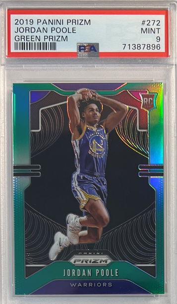 2019-20 Panini Prizm Basketball #272 Jordan Poole RC Rookie Green Prizm PSA 9