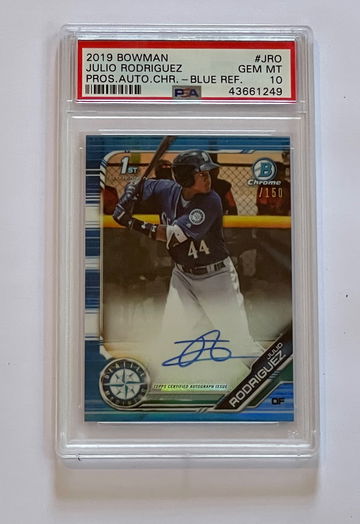 2019 Bowman Chrome Julio Rodriguez Auto Blue Refractor #/150 PSA 10 Gem Mint 