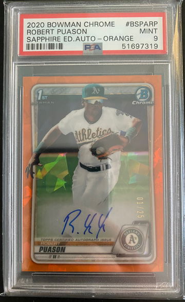 ROBERT PUASON 2020 BOWMAN CHROME SAPPHIRE ORANGE SSP 1/25 PSA 9 MINT