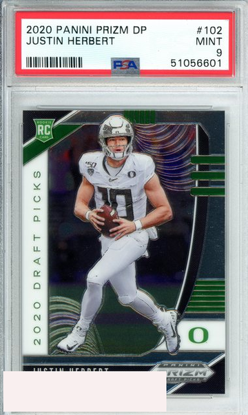 2020 PANINI PRIZM DP JUSTIN HERBERT #102 LA CHARGERS ROOKIE RC PSA 9 MINT