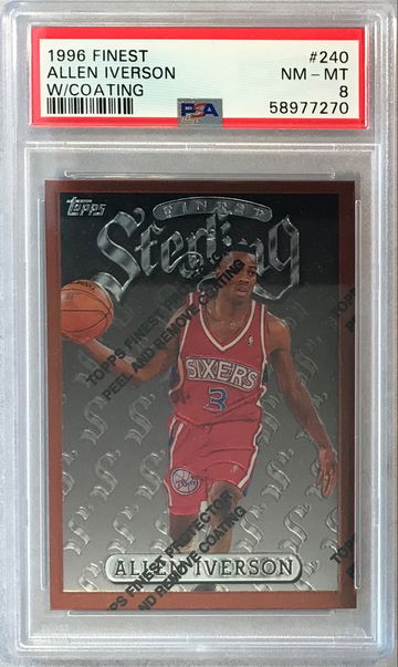 Allen Iverson 1996 Finest #240 w/ Coating Rookie RC PSA 8 NM-Mint - 76ers