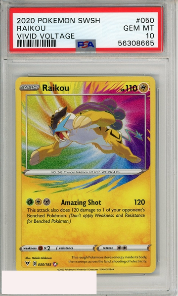 2020 POKEMON SWORD SHIELD VIVID VOLTAGE RAIKOU #050 PSA 10 GEM MT