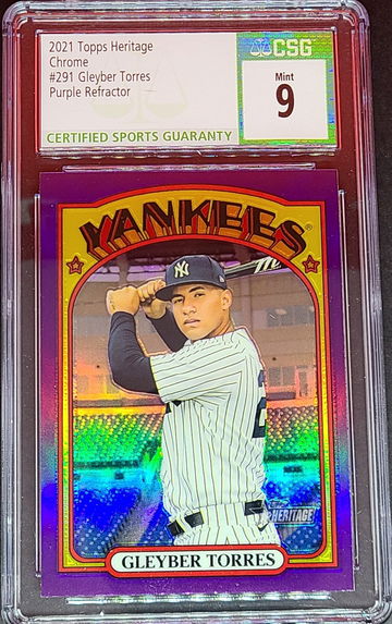 2021 Topps Heritage Chrome #291 Gleyber Torres Purple Refractor CSG Mint 9