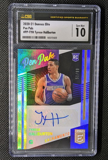 2020-21 Donruss Elite Tyrese Haliburton Pen Pals Rookie Auto #51/99 Gem Mint