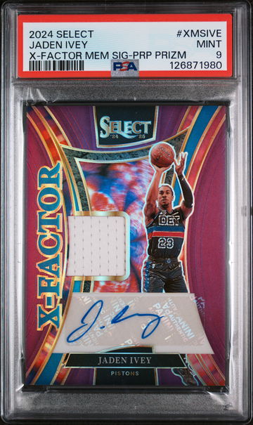 2024 Panini Select X-Factor Memorabilia Signatures Purple Prizm Jaden Ivey #XMSIVE /99 PSA 9