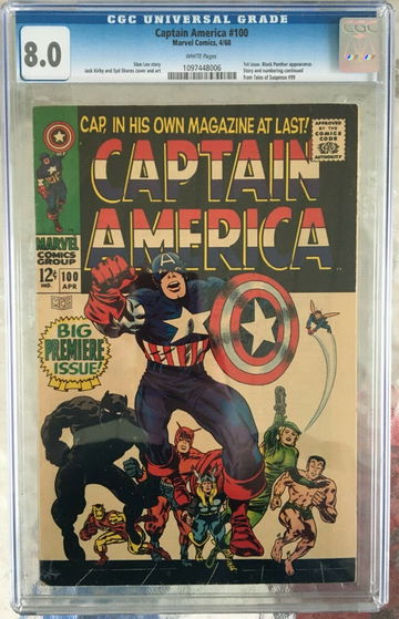 Captain America #100 (1968) CGC 8.0 -- White pages; 1st issue (cont'd from ToS)