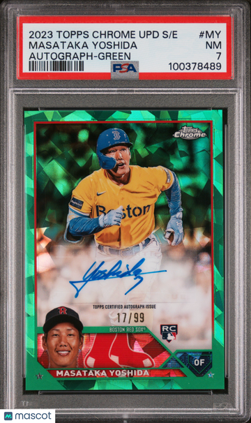 2023 Topps Chrome Update Sapphire Edition Autograph Masataka Yoshida #MY Green /99 PSA 7