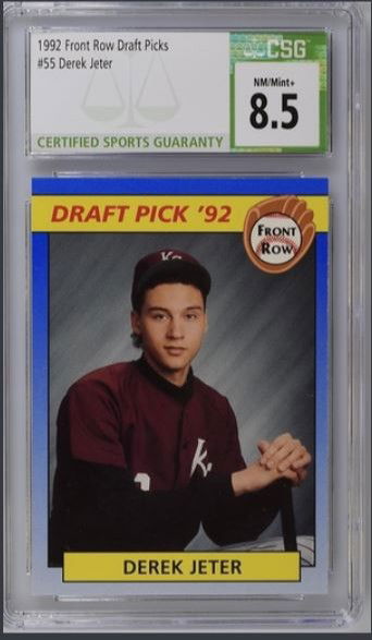 1992 FRONT ROW DRAFT PICKS BASEBALL #55 - DEREK JETER ROOKIE CARD RC - CSG 8.5 NM/MINT+ - NY YANKEES HOF