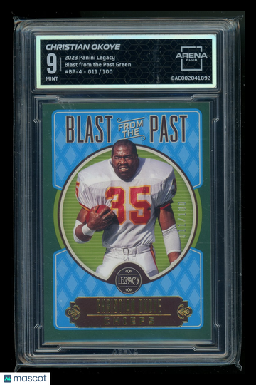 2023 Panini Legacy Blast from the Past Green Christian Okoye #BP-4 /100 Arena Club 9