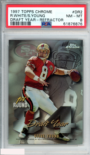 1997 TOPPS CHROME DRAFT YEAR REGGIE WHITE STEVE YOUNG #DR2 REFRACTOR PSA 8 NM-MT