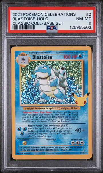 2021 Pokemon Celebrations Classic Collection Base Set Holo Blastoise #2 PSA 8