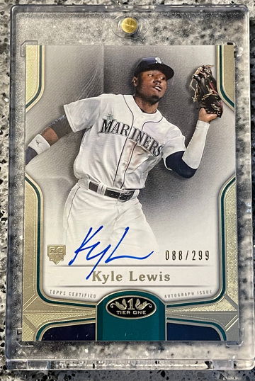2020 TOPPS TIER ONE KYLE LEWIS ROOKIE ON CARD AUTO # 088/299 SP MARINERS ROTY