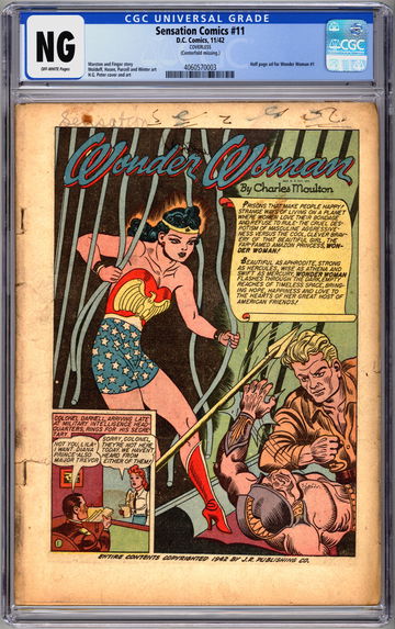 SENSATION COMICS #11 CGC -NG- HG PETER *WONDER WOMAN #1 AD* -COVERLESS-INC- 1942