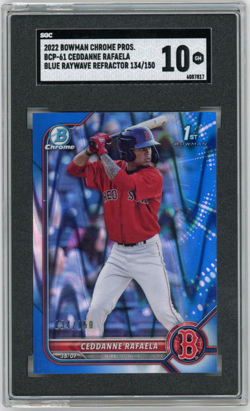 2022 Bowman Chrome Prospects BCP-61 Ceddanne Rafaela Blue Ray Wave Refractor #'d 134/150 SGC 10 GEM MINT