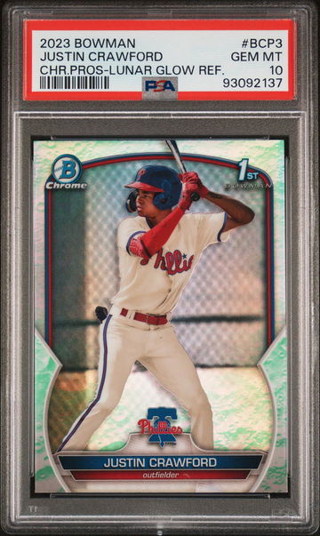 2023 Bowman Chrome Prospect Lunar Glow Refractor Justin Crawford #BCP3 PSA 10